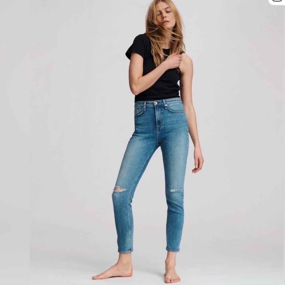 Rag & Bone Nina High-Rise Cropped Skinny Jeans distressed‎ Raw Hem 25